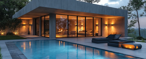 泳池灯光映照墙面