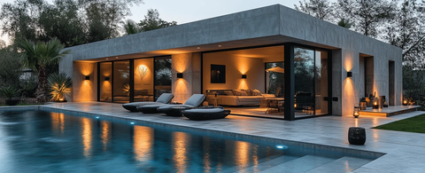 泳池灯光映照墙面