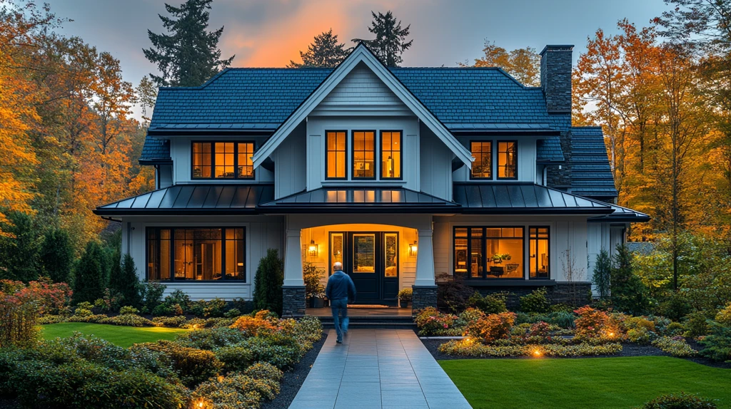 蓝顶白墙房屋封面照