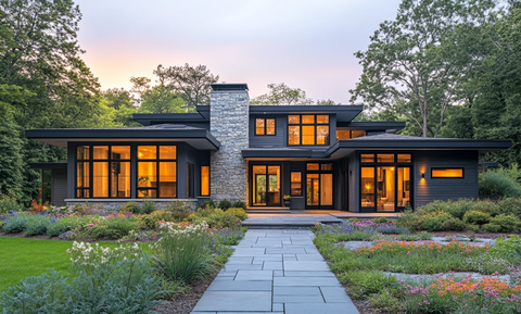 灰色木屋花卉庭院