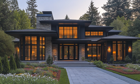 灰色木屋花卉庭院