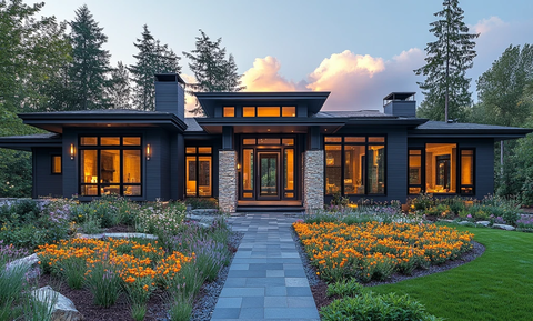 灰色木屋花卉庭院