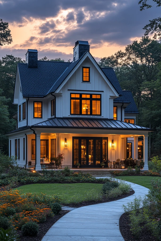 白色外墙黑色屋顶