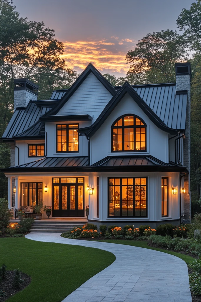 白色外墙黑色屋顶