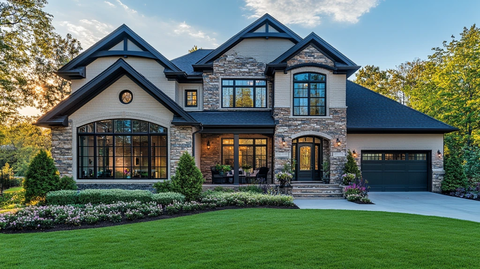 两层住宅修剪整齐的院子