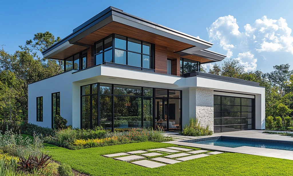 白色外墙绿色草坪