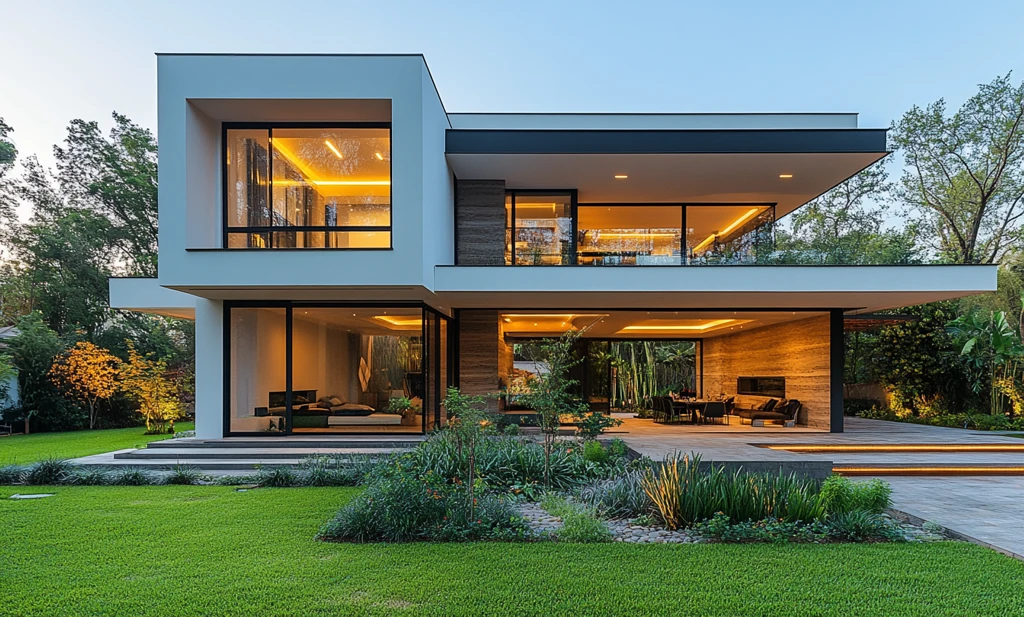 白色外墙绿色草坪