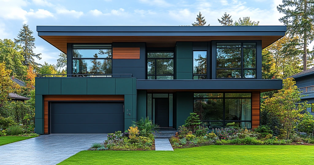 现代房子绿色墙壁