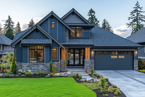 蓝灰外墙石材装饰房