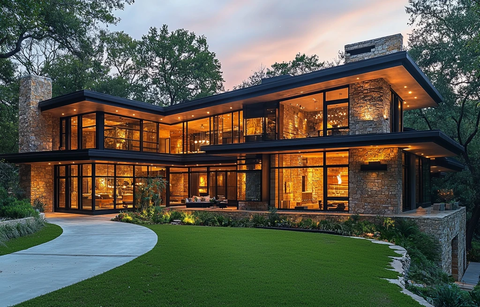 石玻璃楼房景色