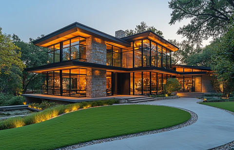 石玻璃楼房景色