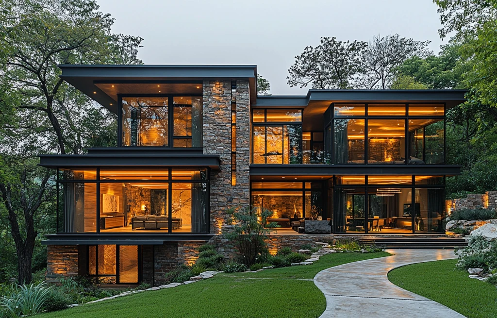 石玻璃楼房景色