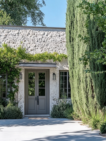 灰色大门石墙庭院