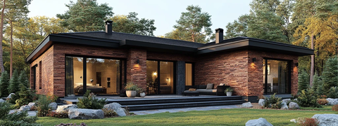 森林背景现代砖房