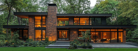 森林背景现代砖房