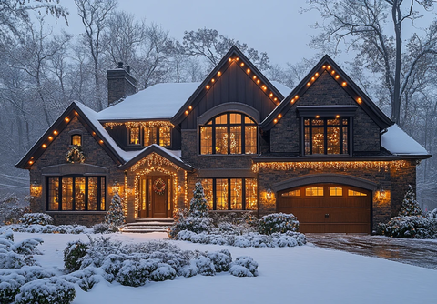 大房子雪地圣诞灯