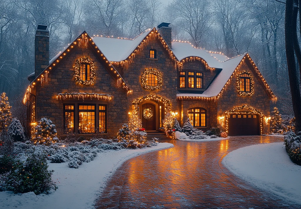 大房子雪地圣诞灯