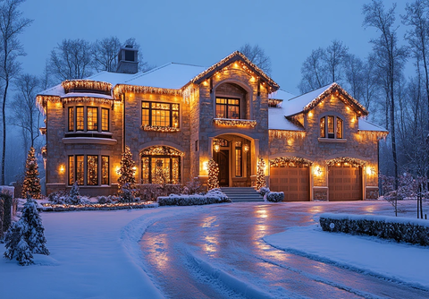 大房子雪地圣诞灯