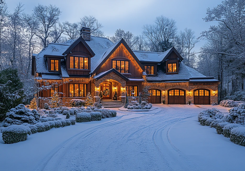 大房子雪地圣诞灯