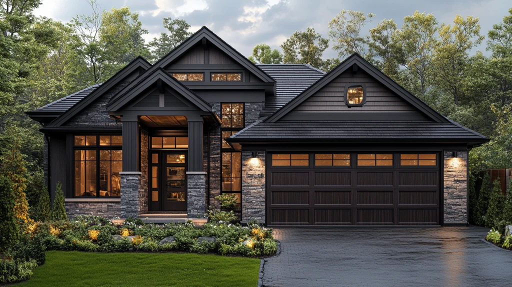 木纹车库门单层别墅