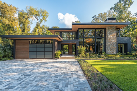 两层灰黑住宅三车库