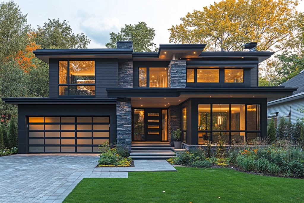 两层灰黑住宅三车库