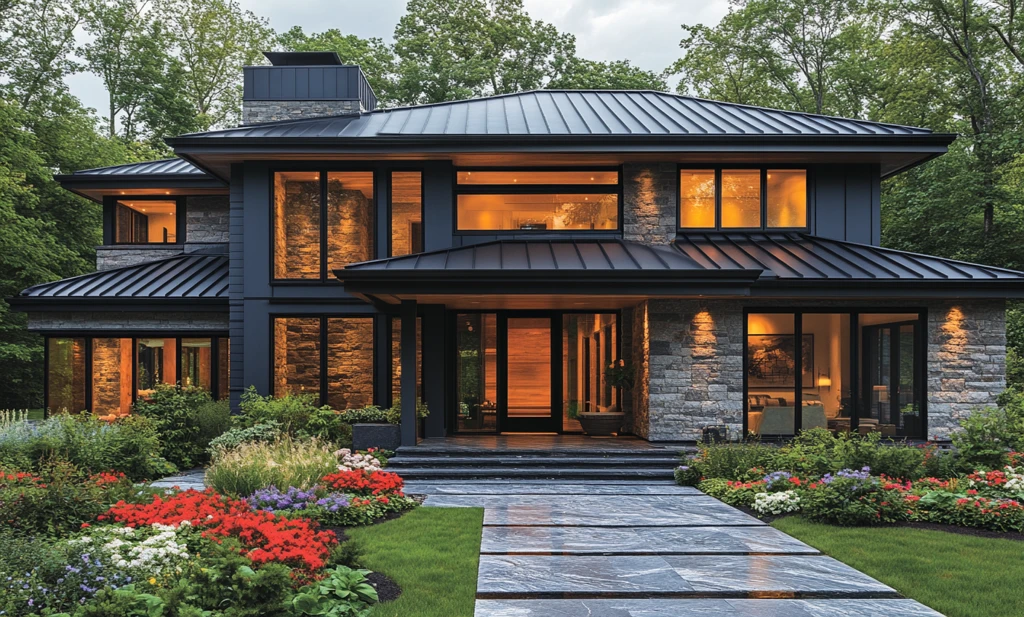 现代农舍黄昏景