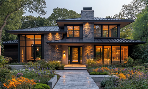 现代农舍黄昏景