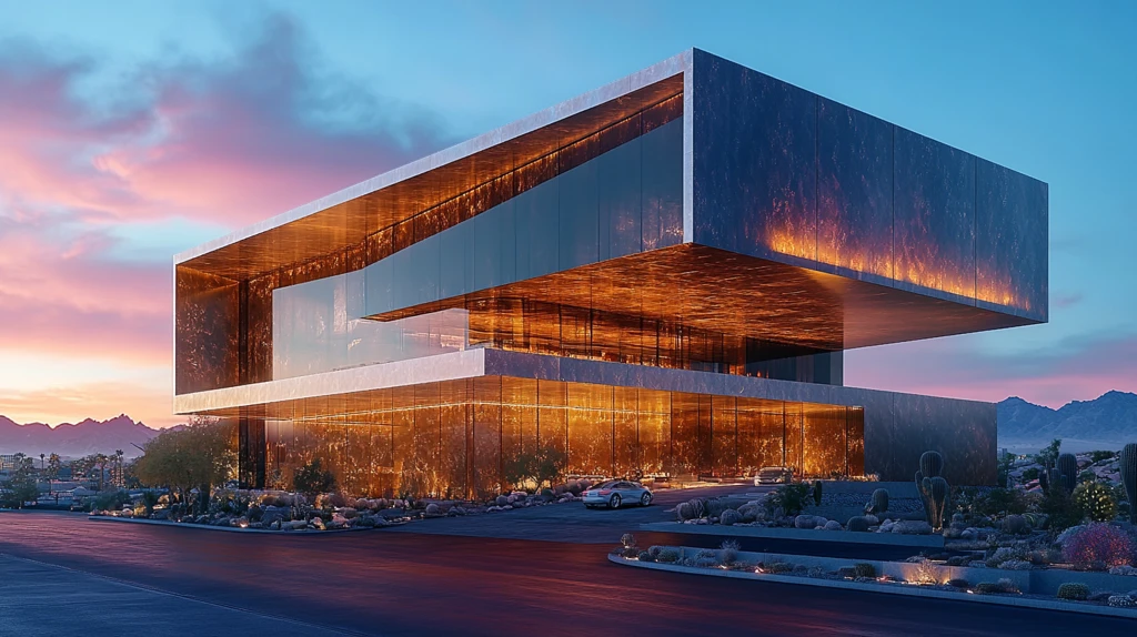 日落时分的现代豪宅