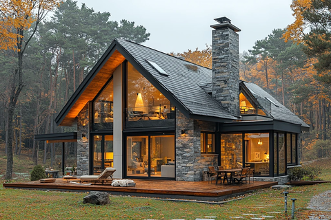 灰白木屋玻璃窗