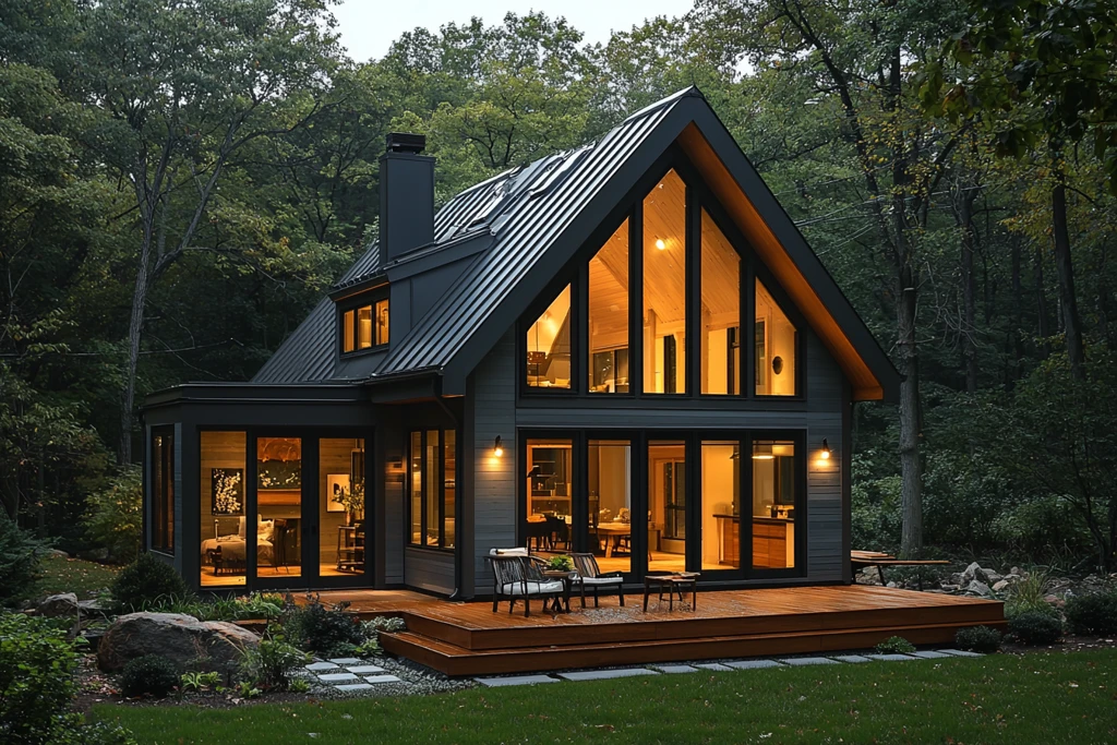 灰白木屋玻璃窗