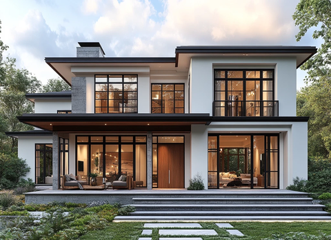 白墙灰瓦双层农舍