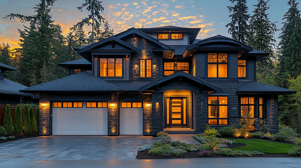 双车库豪华住宅夜景