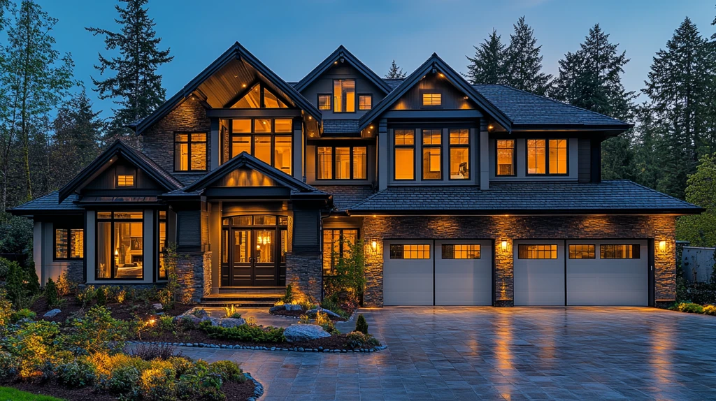 双车库豪华住宅夜景