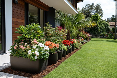 黑色花盆绿草花园