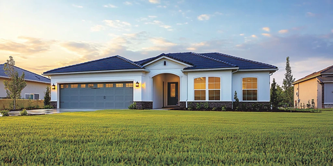 白色墙壁蓝色屋顶