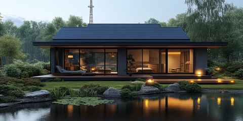 湖畔别墅与电力塔