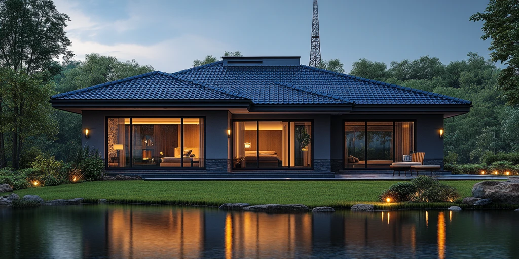 湖畔别墅与电力塔