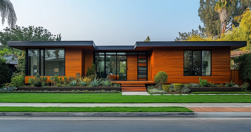 深色木屋与绿草坪