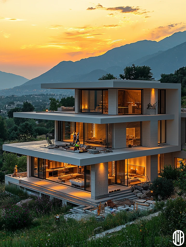 两层现代主义建筑工地