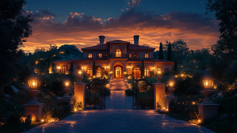 山坡别墅夜色图