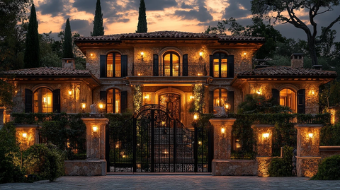 山坡别墅夜色图