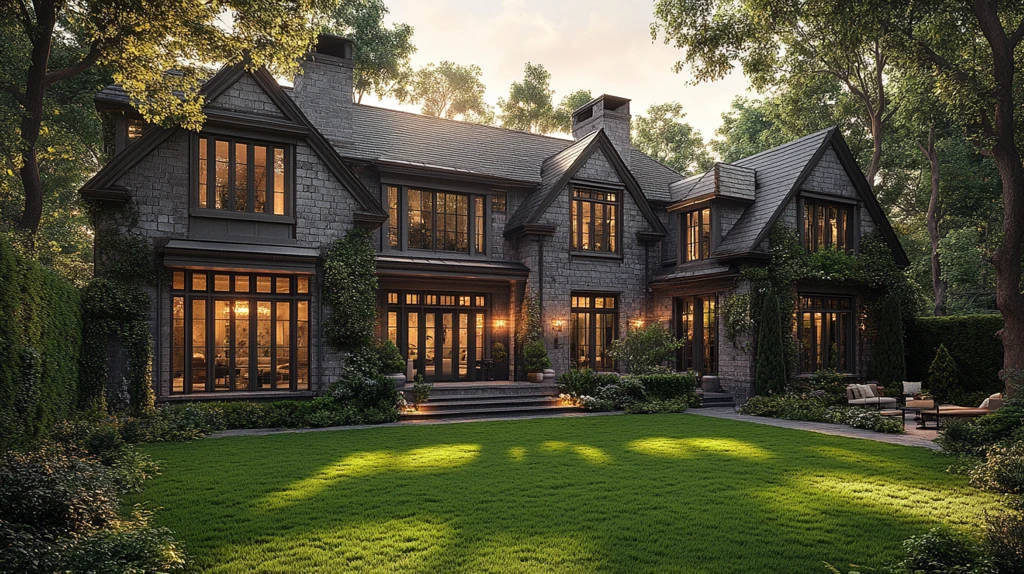 灰瓦大宅庭院全景