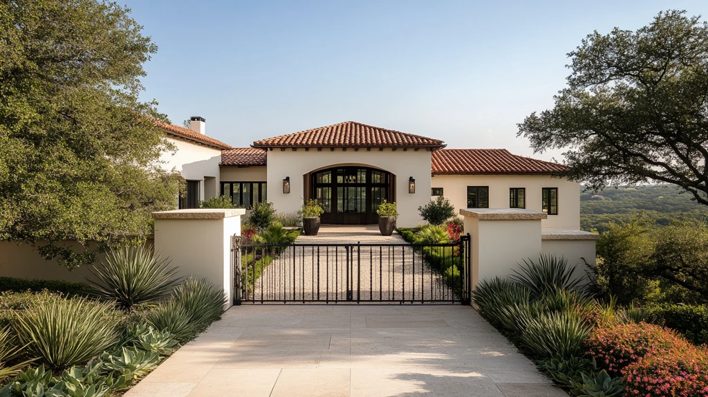 金属栅栏环绕别墅