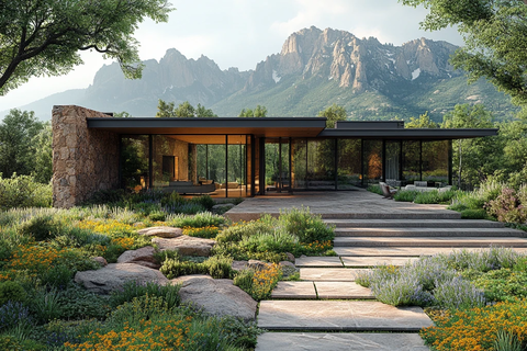 现代住宅与花景