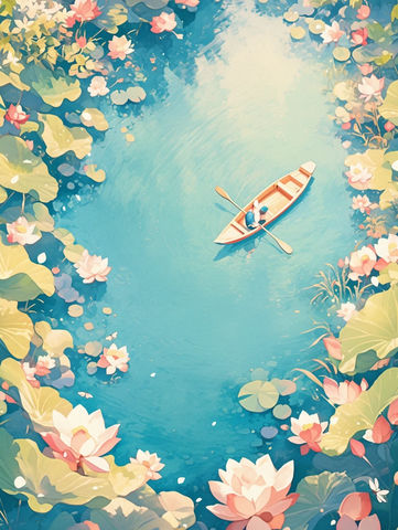 莲花船泊龙虻夏景