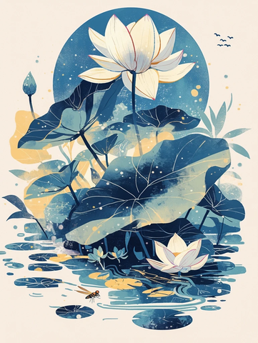 莲花船泊龙虻夏景