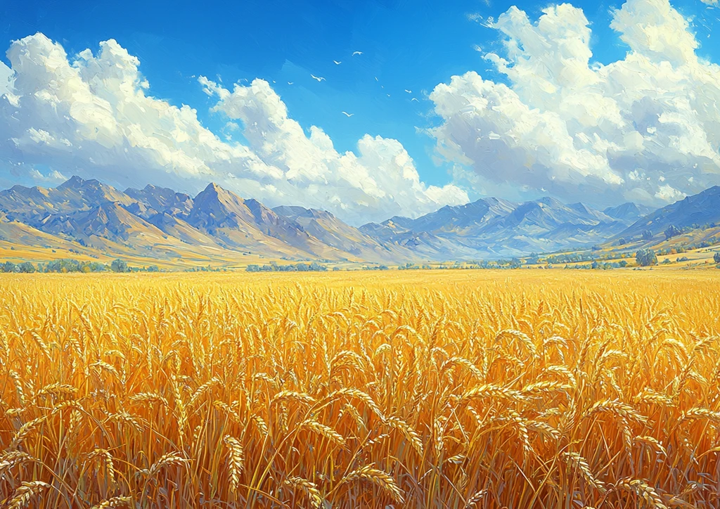 金色麦田与稻田