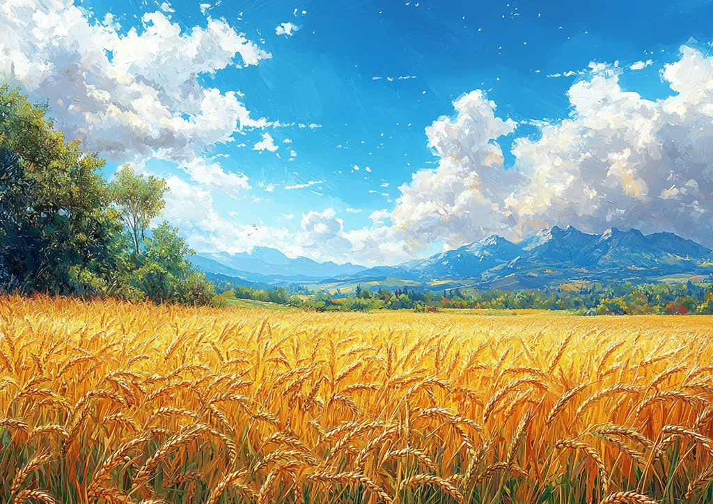 金色麦田与稻田