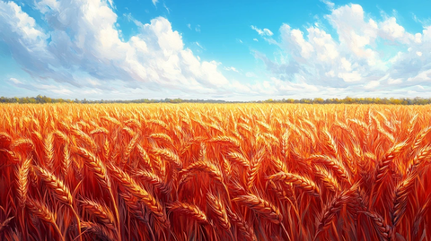 小麦田与红色背景